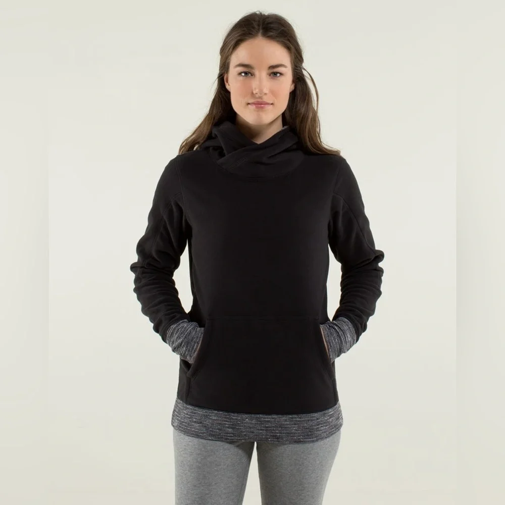 Lululemon Athletica Black/ Coco Pique Runaway Fleece Pullover Hoodie size XS EUC - Picture 1 of 14
